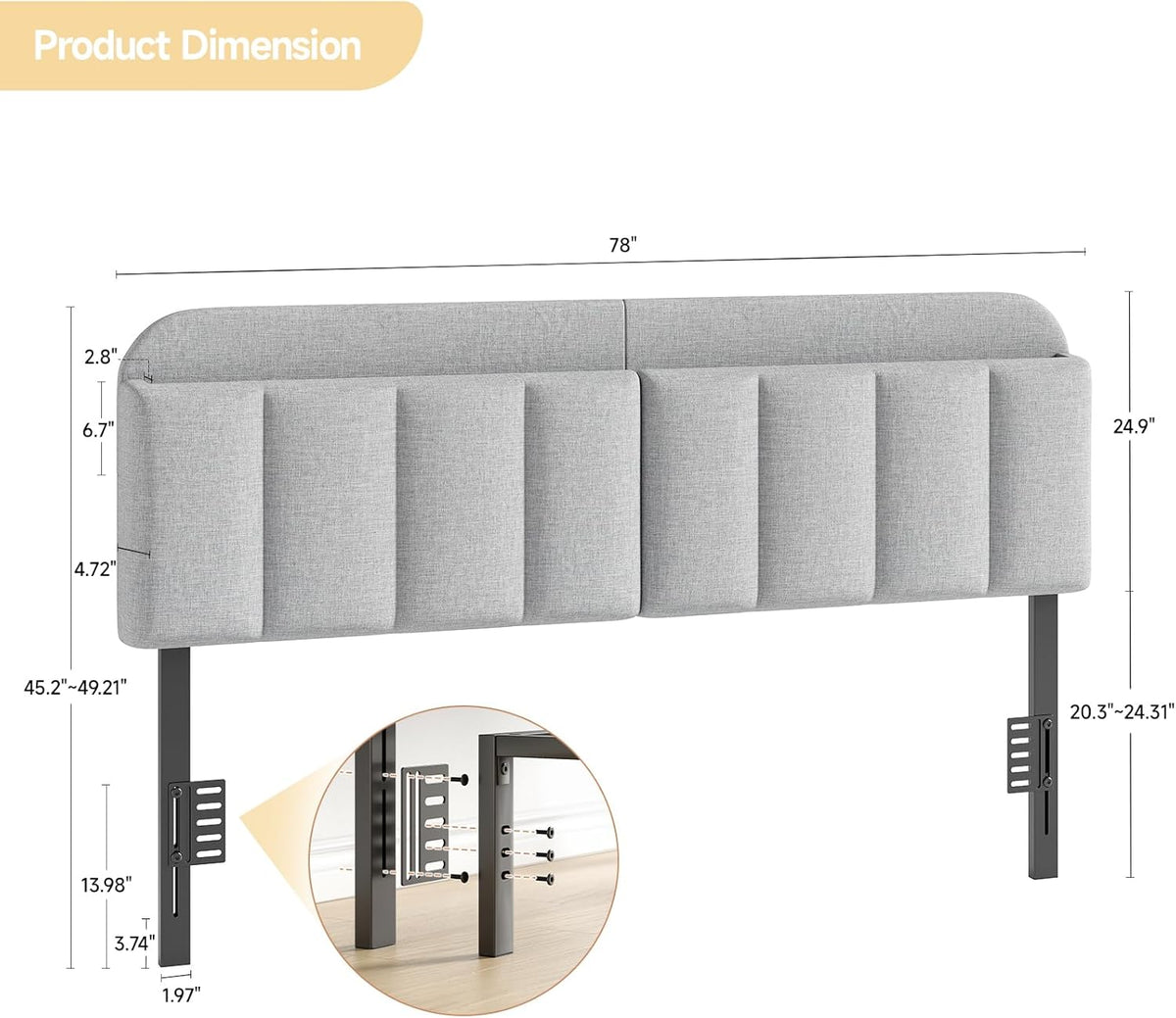 ONBRILL Adjustable Headboard for King/California King Size Bed Frame, Linen Fabric Bed Headboard with Storage & RGB LED Light in Modern Vertical