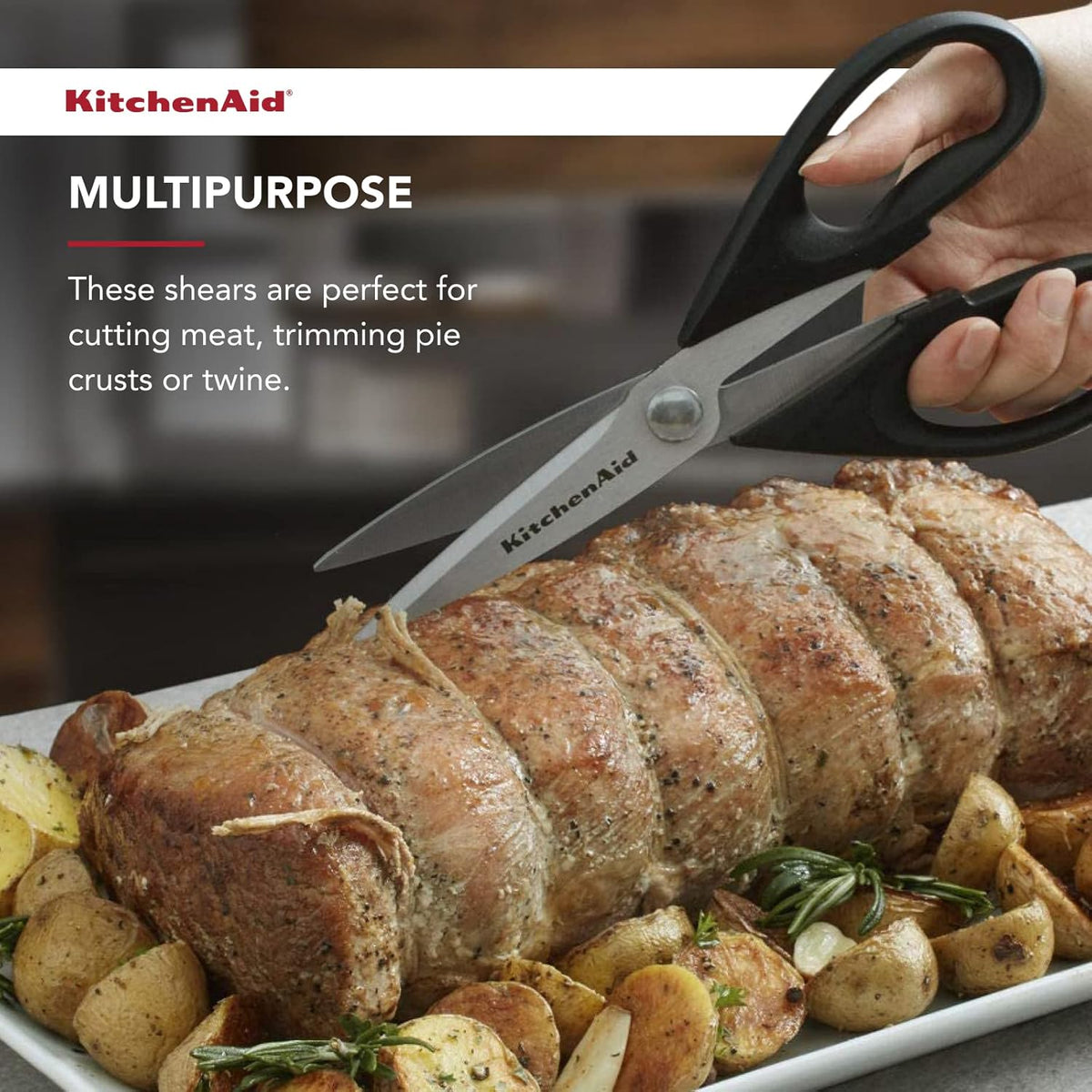 KitchenAid All Purpose Kitchen Shears with Protective Sheath Durable Stainless Steel Scissors, Dishwasher Safe, Soft Grip Comfort Handle, 8.72 Inch