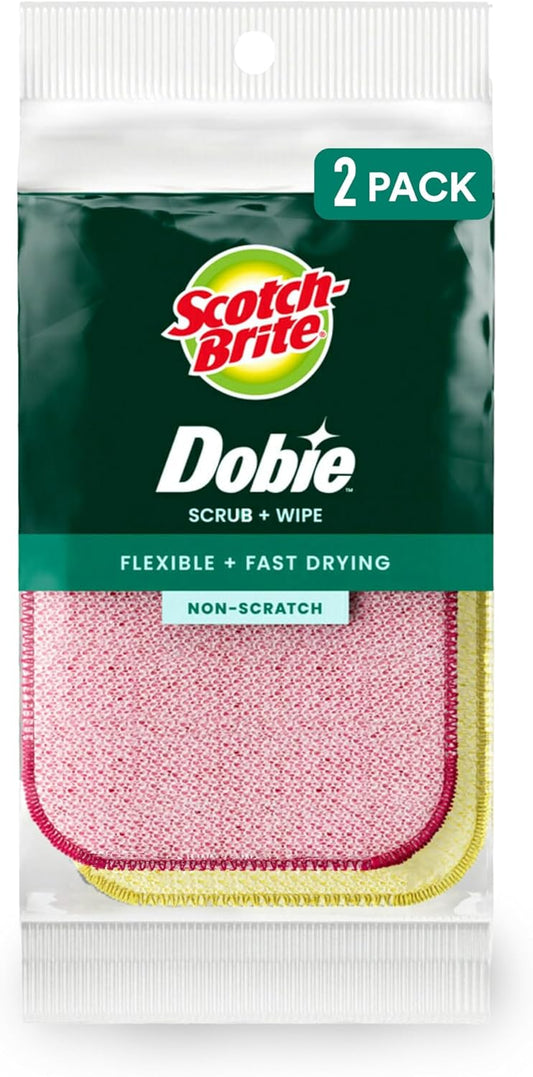 Scotch-Brite Dobie Scrub & Wipe Cloths, Sponge Cloths for Cleaning Kitchen, Bathroom, and Household, Dobie Scrub and Wipe Cloth Absorbs and Doesn't