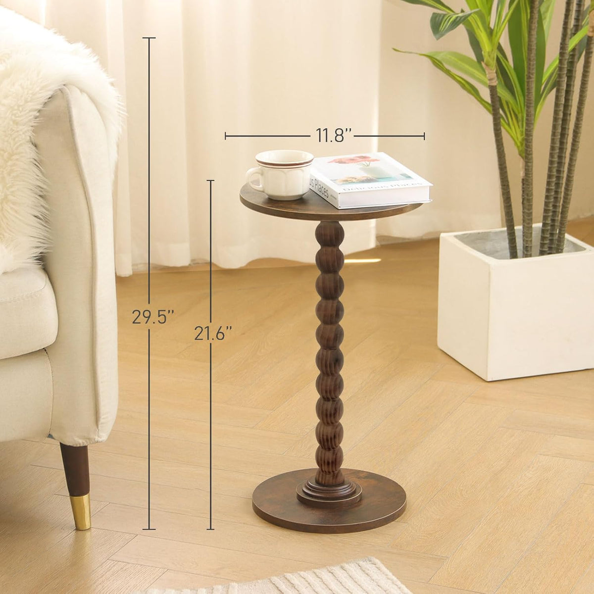 Round Side Table, Small Drink Table for Small Spaces, Modern Accent Nightstand with Solid Wood Leg for Living Room, Bedroom, Corners, and Office