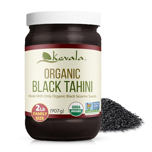 Kevala Organic Black Tahini - Double Size Gluten Free Black Sesame Paste for Cooking and Baking at Home, Source of Calcium and Dietary Fiber, For
