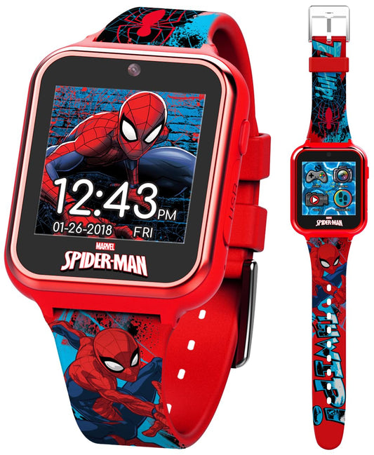 Accutime Marvel Spider-Man Red Educational Touchscreen Smart Watch Toy for Boys, Girls, Toddlers - Selfie Cam, Learning Games, Alarm, Calculator