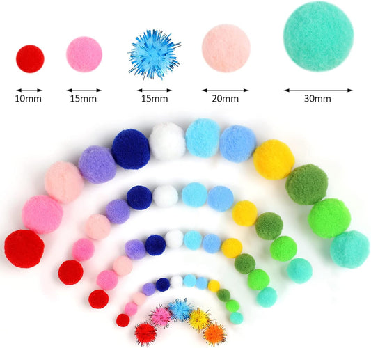 900 PCS Pom Poms, Multicolor Bulk Pom Poms Arts and Crafts, Soft and Fluffy Craft Pom Poms, Assorted Sizes Pompoms, for Arts and Craft Making