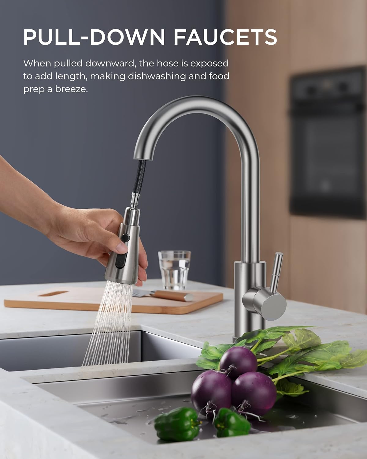 FORIOUS Kitchen Faucets with Pull Down Sprayer, Brushed Nickel, High Arc Single Handle Classic Stainless Steel Sink Faucet 1 or 3 Hole, Suitable for