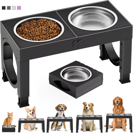 XIAZ Elevated Dog Bowls Large Breed Raised Dogs Bowl Stand Large/Medium Sized Dog 1L Food Water Bowl Stands 5 Heights Adjustable 9/11/12/14in Black