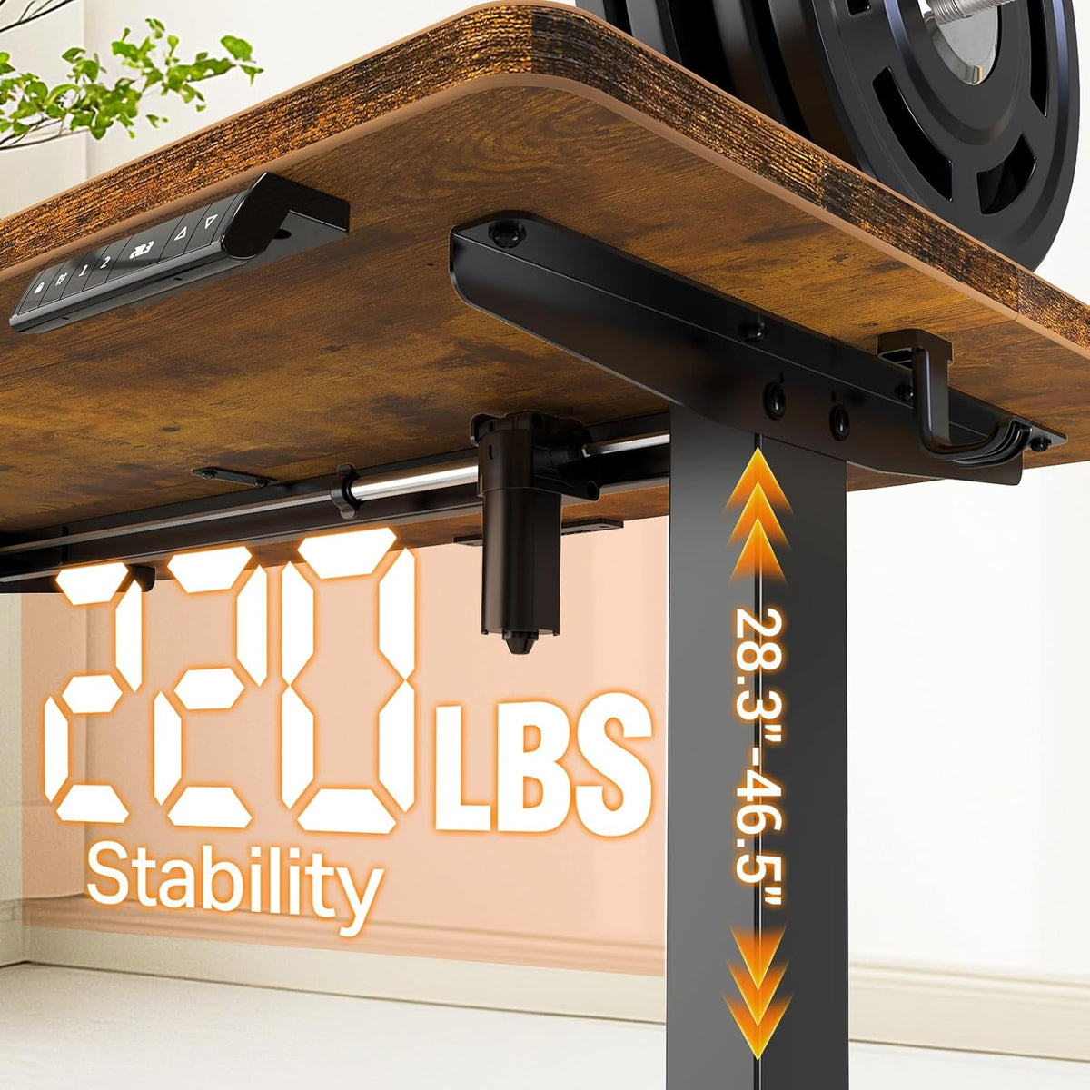 Veken 47.2" Standing Desk, Adjustable Height Office Desk with Wood Desktop, Computer Table for Home Work, Study and Gaming, Small Spaces, Modern