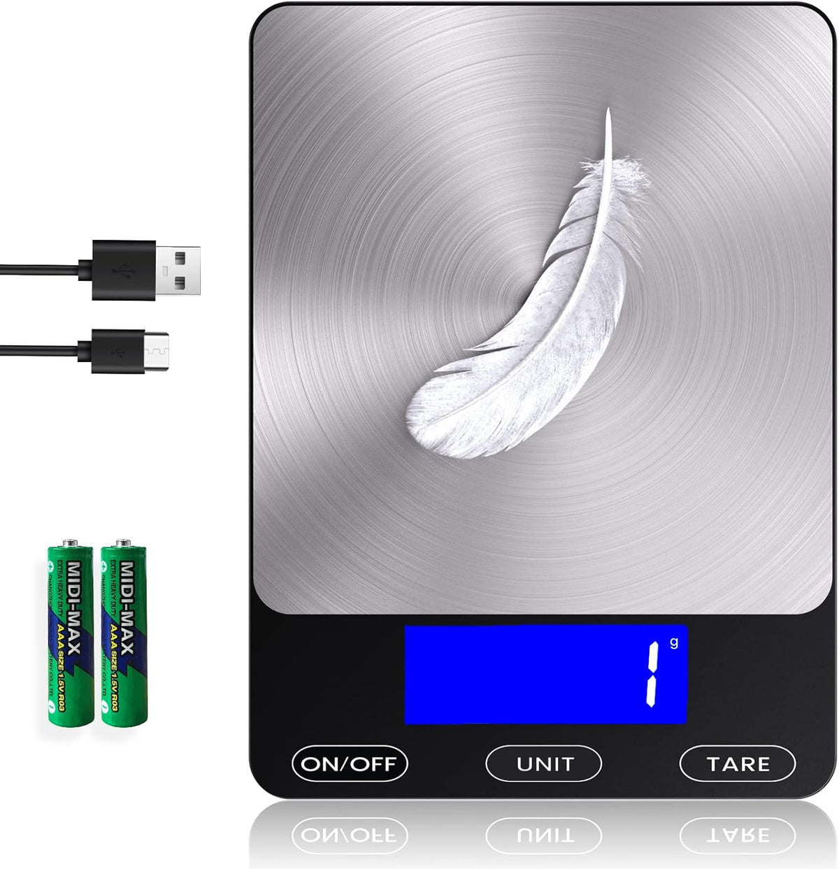 Food Scale -33lb Digital Kitchen Scale for Food Ounces Grams Rechargeable 304 Stainless Steel,Batteries and Type-C Charging | Perfect for Meal Prep