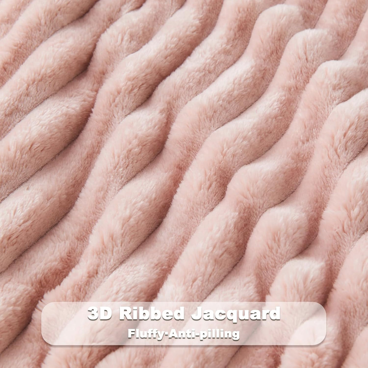 NEWCOSPLAY Super Soft Throw Blanket Pink Premium Silky Flannel Fleece 3D Ribbed Jacquard Lightweight Bed Blanket All Season Use