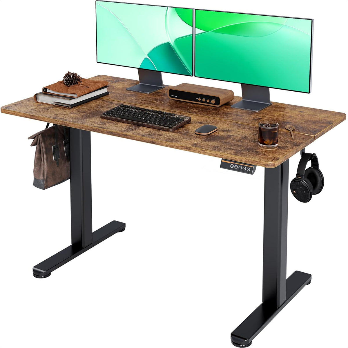 Claiks Electric Standing Desk, Adjustable Height Stand up Desk, 24x48 Inches Sit Stand Home Office Desk with Splice Board, Black Frame/Rustic Brown