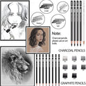 PANDAFLY Drawing Sketching Pencil Set, 22 Piece Pro Art Pencil Kit - Graphite Pencils (12B-2H), Black and White Charcoal Pencils, Charcoal Sticks