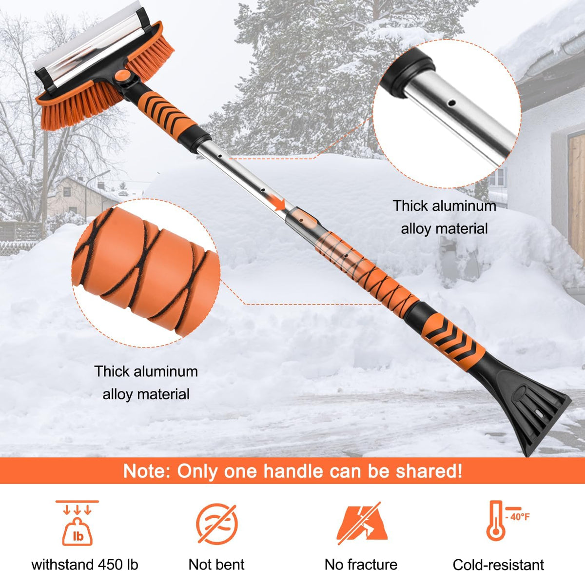 Car Snow Brush Snow Shovel Kit, 42'' Extendable Ice Scrapers and Snow Brushes for Car Windshield with Foam Grip 180° Pivoting Brush Head Snow