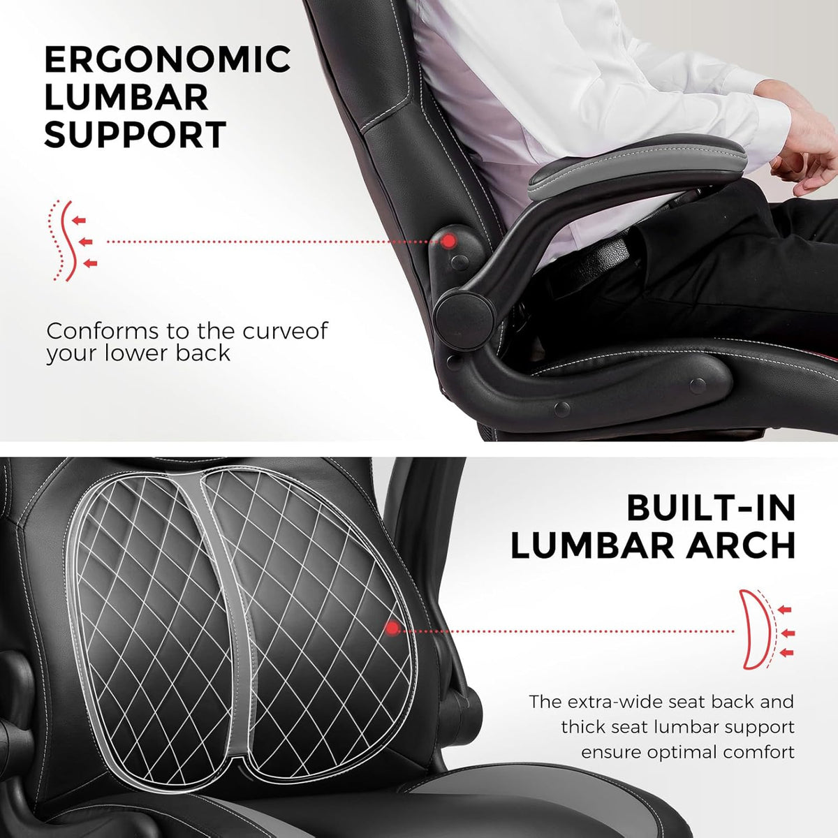 GTRACING Office Computer Gaming Chair Ergonomic Desk Chair for Adults with Lumbar Support Flip-Up Arms Adjustable Height Swivel Wheels PU Leather