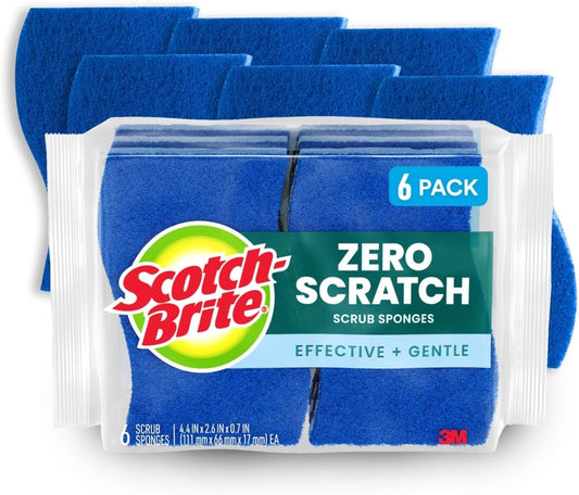 Scotch-Brite Zero Scratch Scrub Sponge, 6 Kitchen Sponges for Cleaning Around the Home, Bathroom & More, Scratch-free Dish Scrubber, Multi-surface