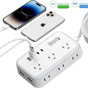 6 Ft Surge Protector Power Strip - 8 Widely Outlets with 4 USB Ports, 3 Side Outlet Extender with 6 Feet Extension Cord, Flat Plug, Wall Mount, Desk