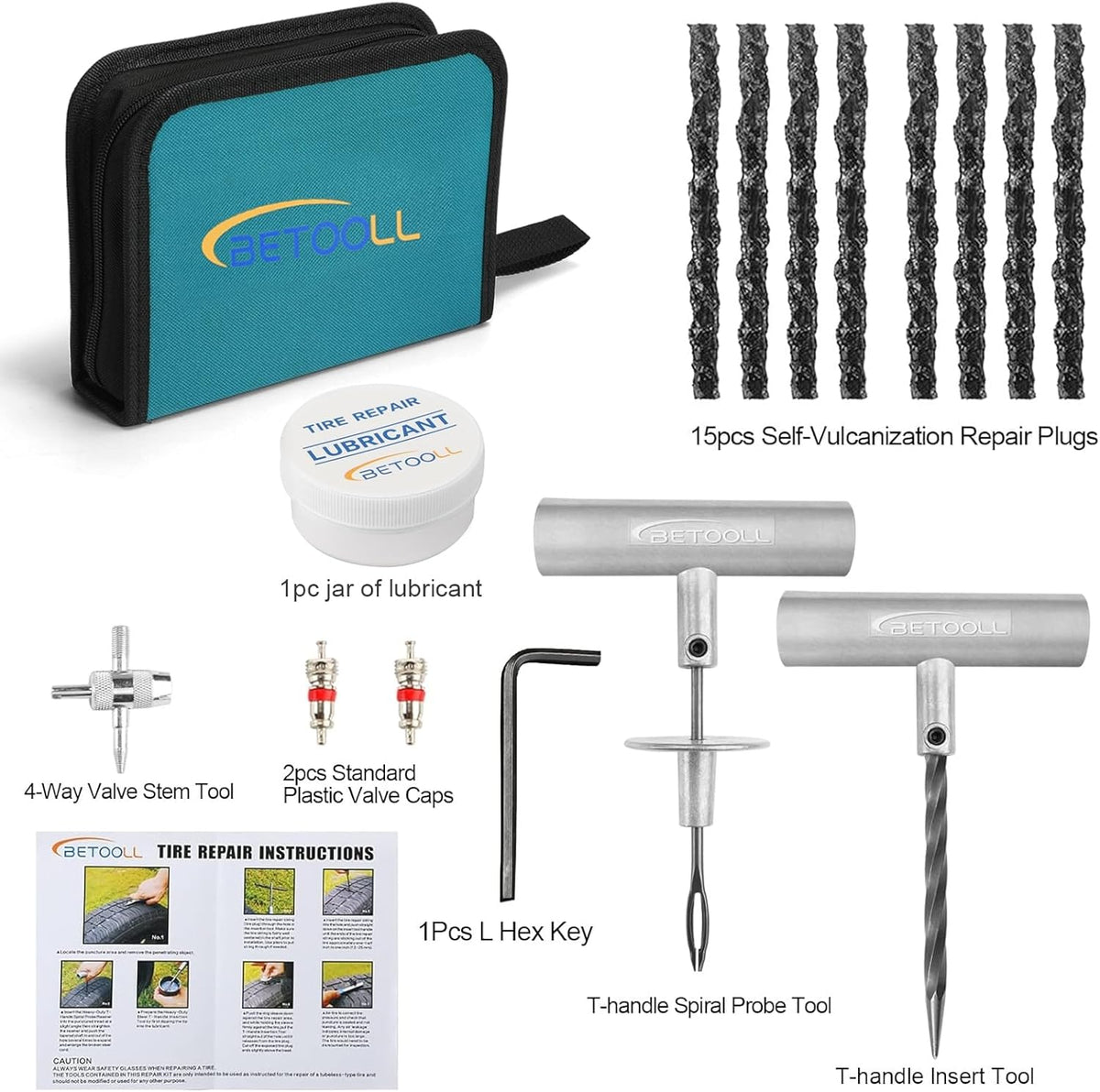 Tire Repair Kit, 24 Pcs Professional Heavy Duty Universal Emergency Flat Tire Repair Kit to Fix Punctures, for car Motorcycle, Truck, Golf Cart, ATV