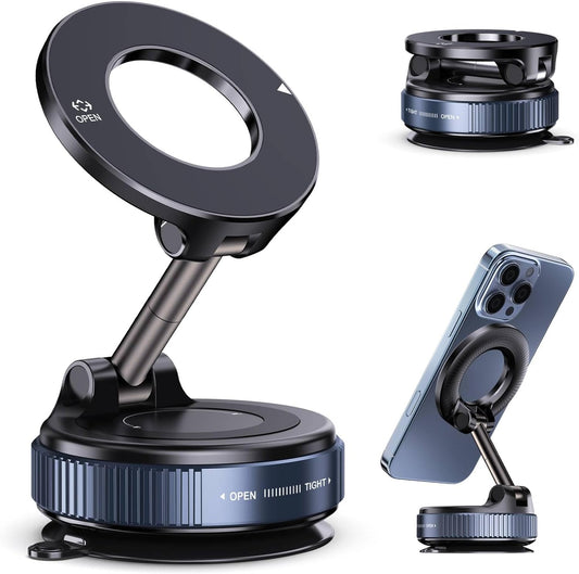 Vacuum Magnetic Suction Phone Holder, Foldable and Retractable Hands-Free Suction Cup Phone Mount for Car/Gym/Mirror/Smooth Surface, Compatible with