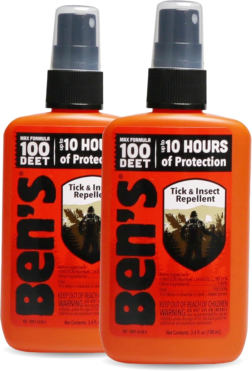 Ben's 100 Tick & Insect Repellent - Alcohol-Free DEET Insect Repellent Pump Spray - Offers 10 Hours of Protection for Adults & Children -3.4 Fl Oz (2