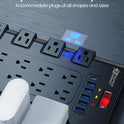 Power Strip, SUPERDANNY Surge Protector with 22 AC Outlets and 6 USB Charging Ports, 1875W/15A, 2100 Joules, 6.5Ft Flat Plug Heavy Duty Extension