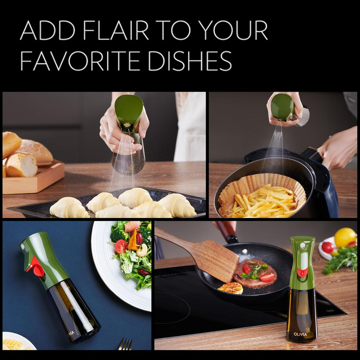 FLAIROSOL OLIVIA Oil Sprayer for Cooking, 200ml Glass Olive Oil Sprayer, Continuous Cooking Spray with Portion Control, Oil Dispenser for Kitchen