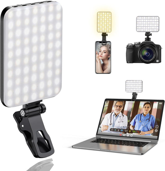 ALTSON 60 LED Portable Selfie Light Video Conference Lighting with Clip & Camera Tripod Adapter Rechargeable 2200mAh CRI 97+, 3 Light Modes for Phone