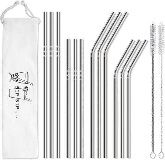 Hiware 12-Pack Reusable Stainless Steel Metal Straws with Case - Long Drinking Straws for 30 oz and 20 oz Tumblers Dishwasher Safe - 2 Cleaning