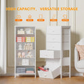 Furnulem White Tall Dresser for Bedroom,Vertical Storage Tower Unit and End Table with 6 Fabric Drawers, Nightstand Furniture with Drawer Organizer
