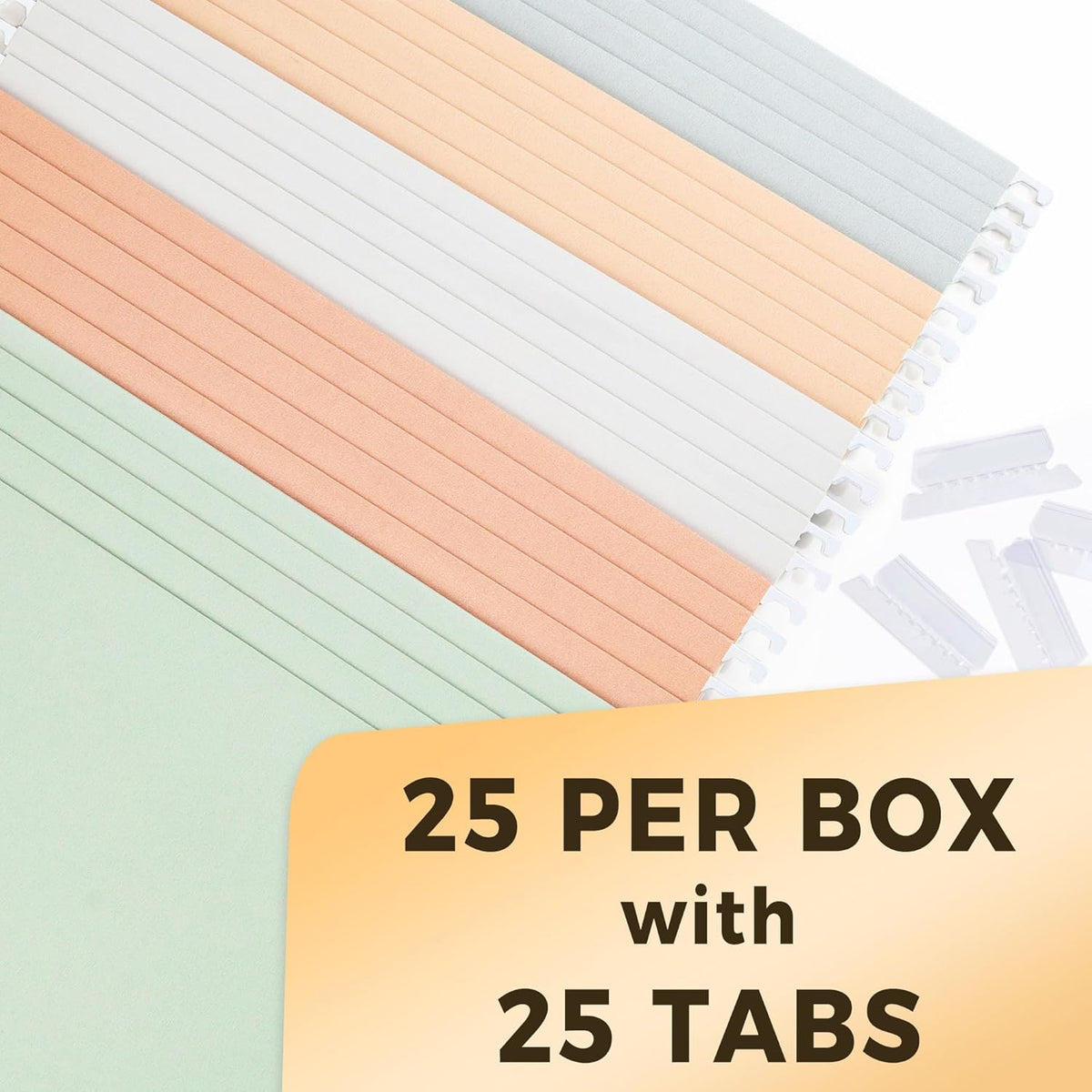 SUNEE 25 Count Hanging File Folders, Pastel Colors, Hanging File Folders Letter Size, Hanging Folders with 1/5-cut Tabs, Designed for Bulky Files