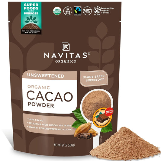 Navitas Organics Cacao Powder - Cocoa Powder Substitute 1:1, For Hot Chocolate, Baking & More - Regenerative Organic Certified, Non GMO, Fairtrade