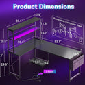 AODK L Shaped Desk Gaming Desk with LED Light & Power Outlet, 53 Inch Reversible L Shaped Computer Table with Shelf & Storage Bag & Hook for Home