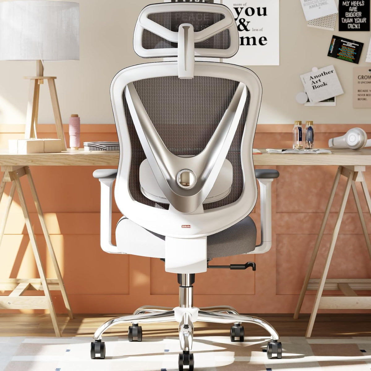 Ergonomic Mesh Office Chair - 3D Adjustable Lumbar Support & 3D Armrests, V-Shaped Back, Adjustable Desk Chair for Office & Home, White