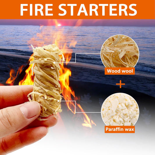 E500 Fire Starter - Natural Fire Starters for Fireplace, Campfires, Chimney, BBQ, Fire Pit & Wood Fireplace - 60 Pack Odorless Pine Firestarter