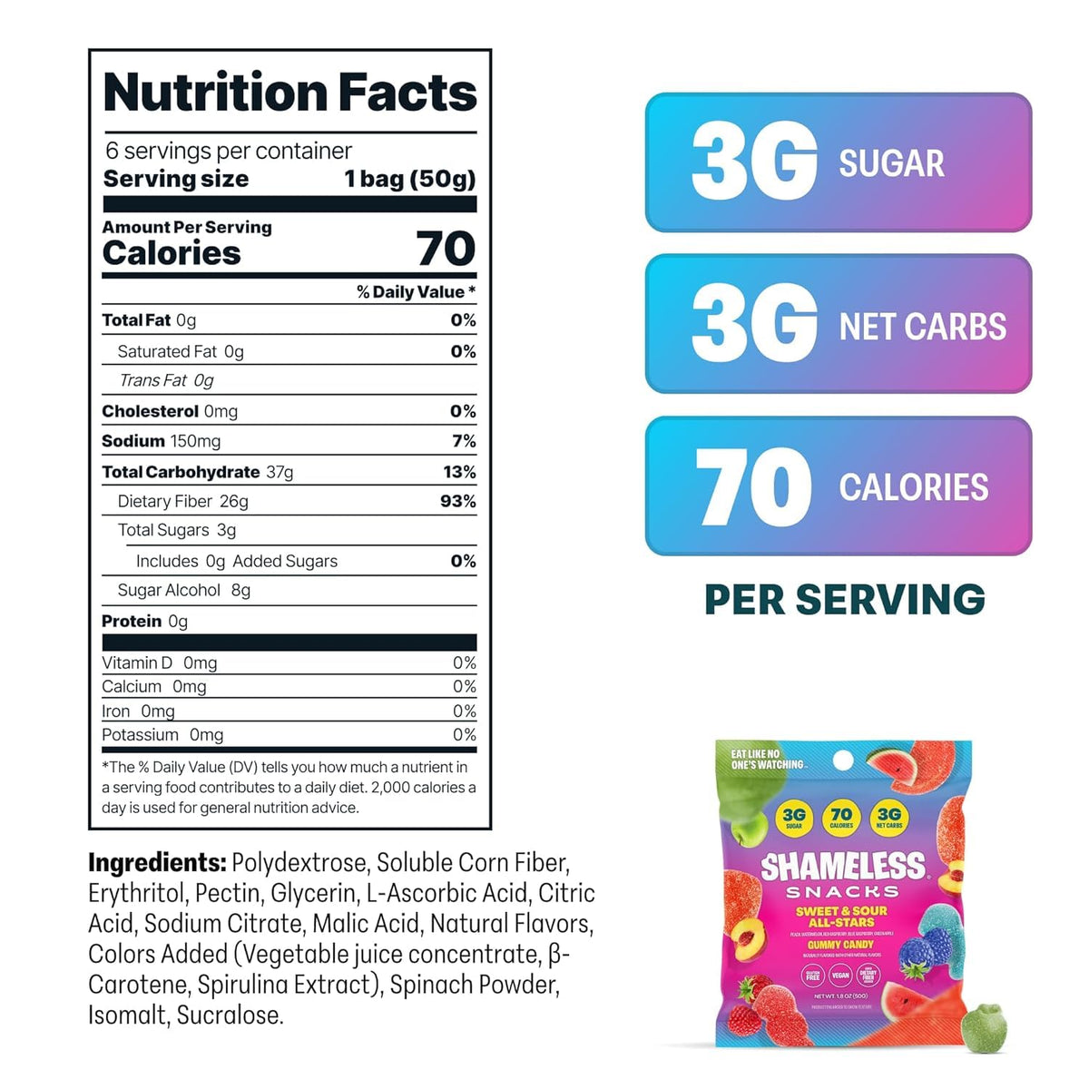 Shameless Snacks Sweet & Sour All-Stars, Sour Gummy Candy Variety Pack, Healthy, Vegan, Gluten-Free, Low Sugar, Fruit Snacks, Red Raspberry