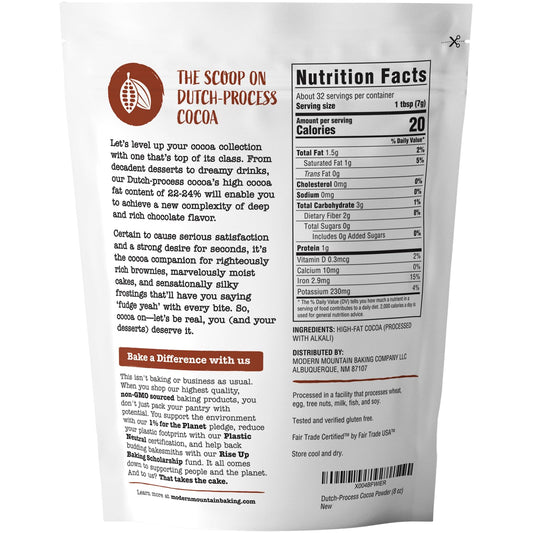 Cocoa Powder (8 oz) Dutch Processed Cocoa Powder, Unsweetened, Extra Rich Cocoa Flavor, 22-24% Fat, Premium Culinary Grade, Non-GMO Sourced, Fair