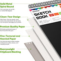 Soucolor Sketch Book, Spiral Bound Acid-Free Sketchbook with 68lb/100gsm for Paper Painting, Drawing, Writing, Artist Sketching Pad for Kids, Adults