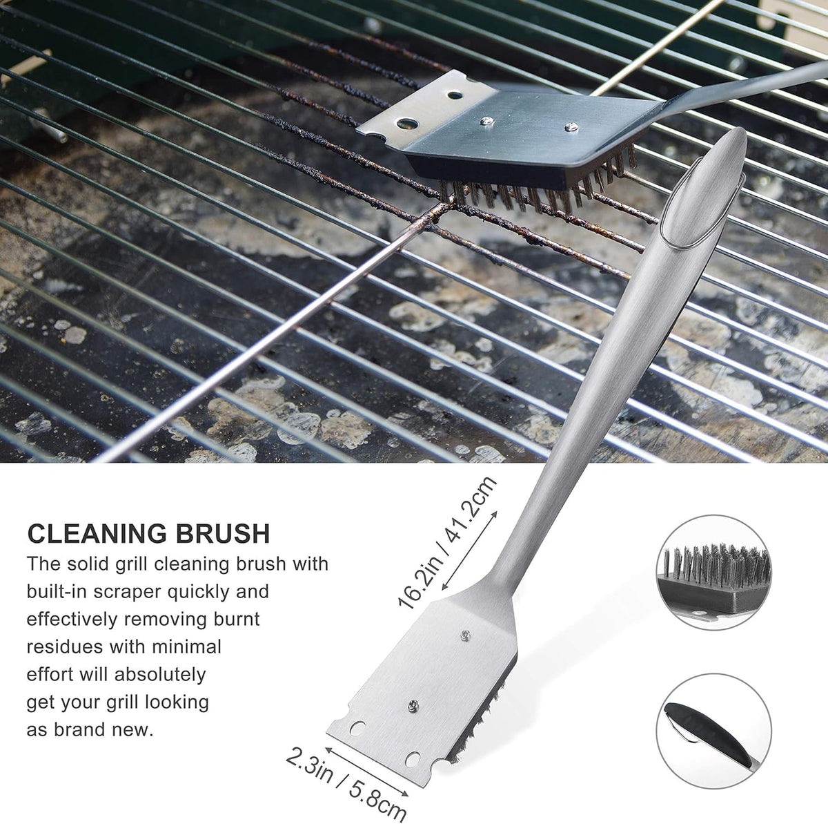 grilljoy 8PCS BBQ Grill Tools Set with Extra Thick Stainless Steel Spatula, Fork, Tongs & Cleaning Brush - Complete Barbecue Accessories Kit with