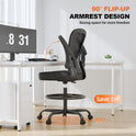 Ergonomic Drafting Chair, Tall Office Chair with Flip-up Armrests, Breathable Mesh High Desk Chair with Lumbar Support Adjustable Footrest Ring for