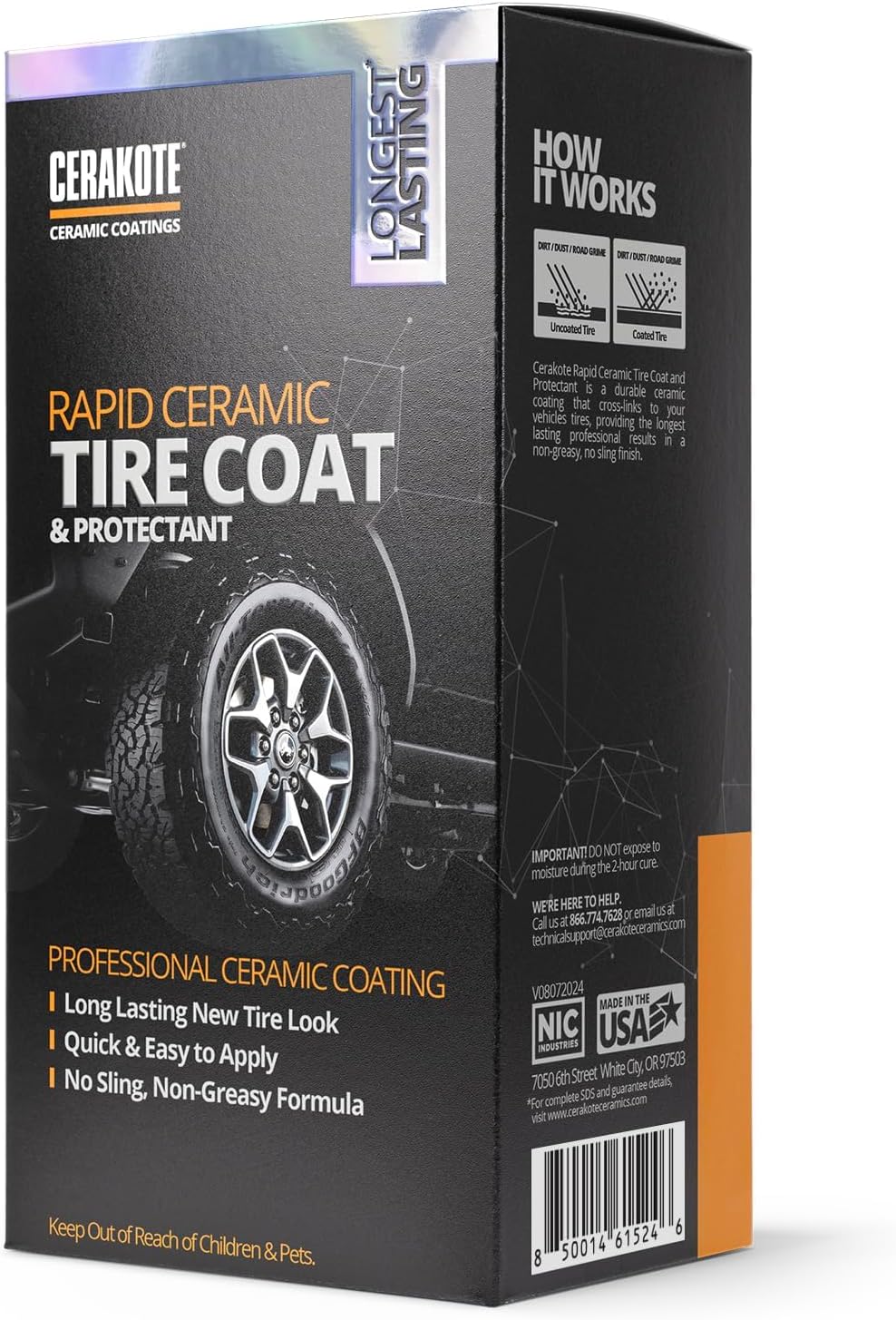 CERAKOTE Rapid Ceramic Tire Coat – Showroom New Tire Shine – Deep Tire Black Finish – Lasts Up to 10x Longer – No Sling, Non-Greasy Ceramic Tire