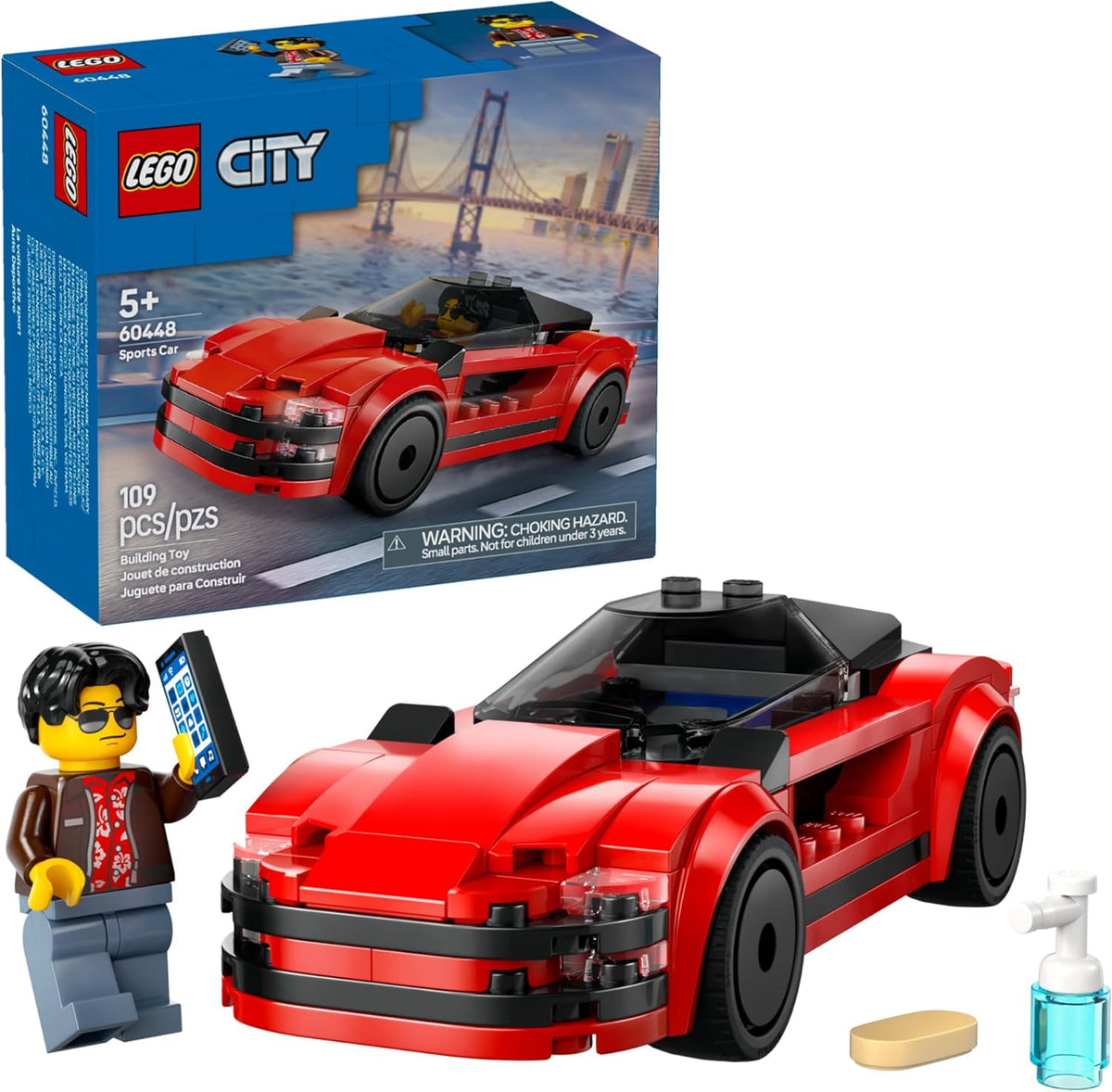 LEGO City Red Sports Car Toy - Building Toy for Kids, Boys and Girls, Ages 5+ - Educational Gift for Birthdays and Holidays - Includes Driver