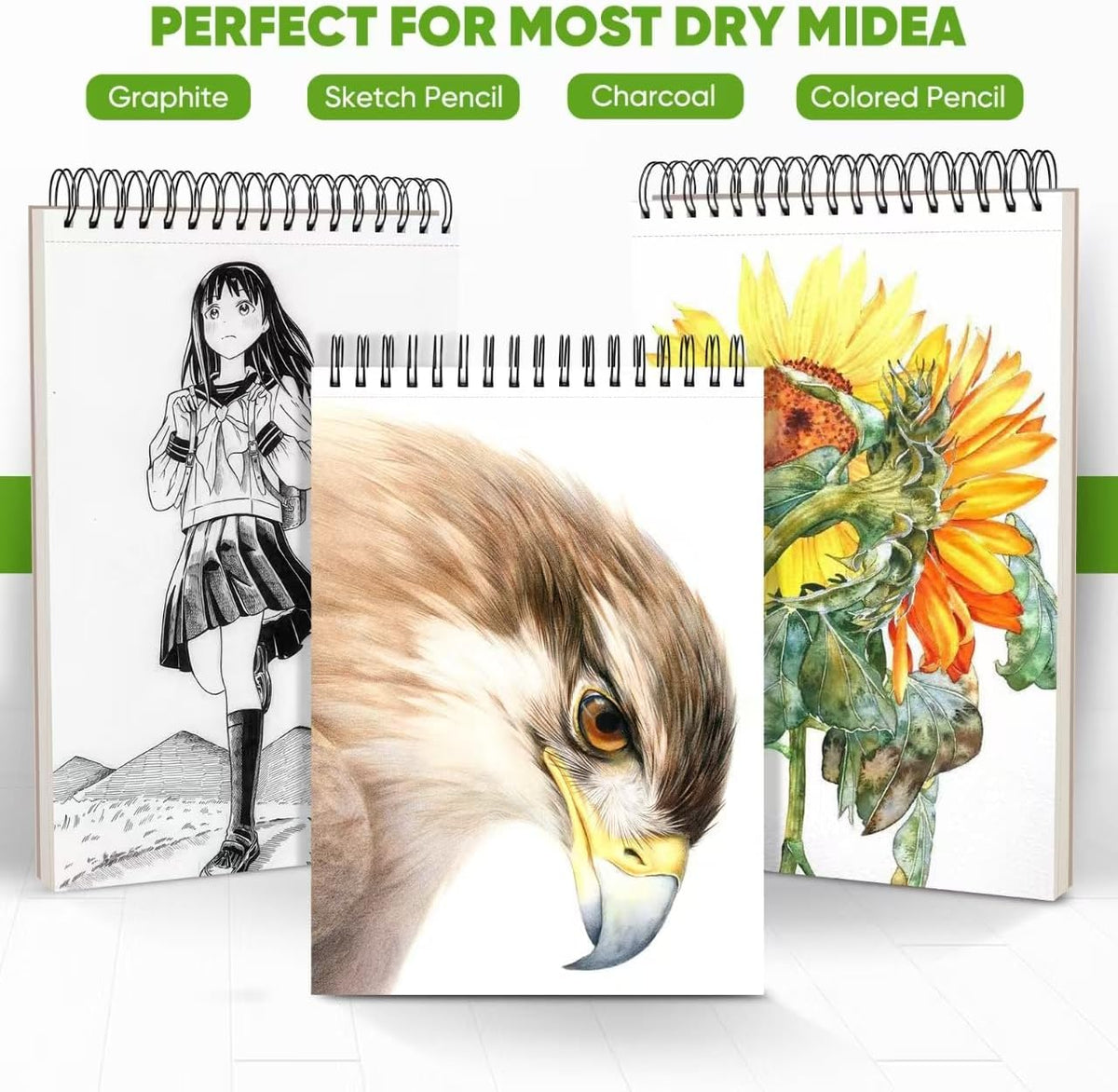 Soucolor Sketch Book, Spiral Bound Acid-Free Sketchbook with 68lb/100gsm for Paper Painting, Drawing, Writing, Artist Sketching Pad for Kids, Adults