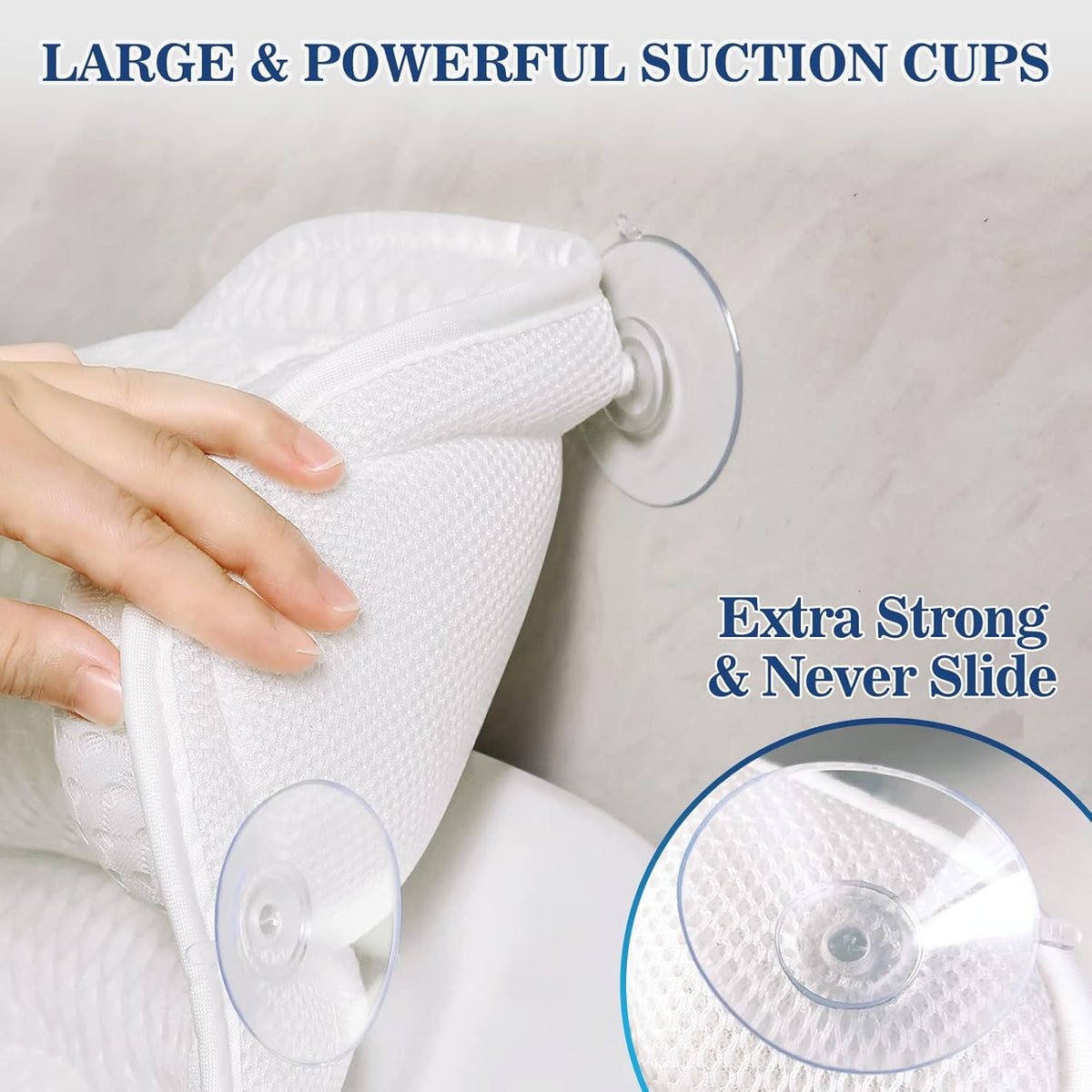Bath Pillow Bathtub Pillow, Luxury Bath Pillows for Tub Neck and Back Support, Bath Tub Pillow Headrest with Soft 4D Mesh Fabric and Non-Slip Suction