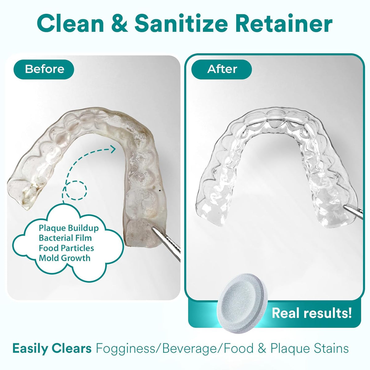 Weiss Naturals Retainer Cleaner Tablets, Invisalign Cleaner, Remove Stains, Odors & Plaque, PERSULFATE FREE Night Guard & Denture Cleaner 1-Month