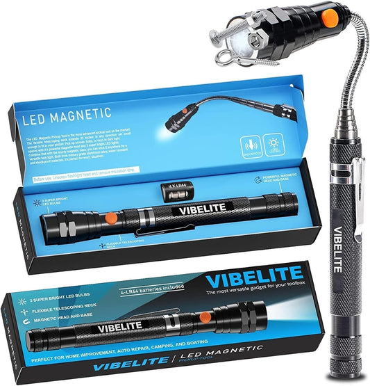 VIBELITE Extendable Magnetic Flashlight with Telescoping Magnet Pickup Tool-Cool Gadget Gifts Stocking Stuffers for Men, Teen Boys, Husband, Dad