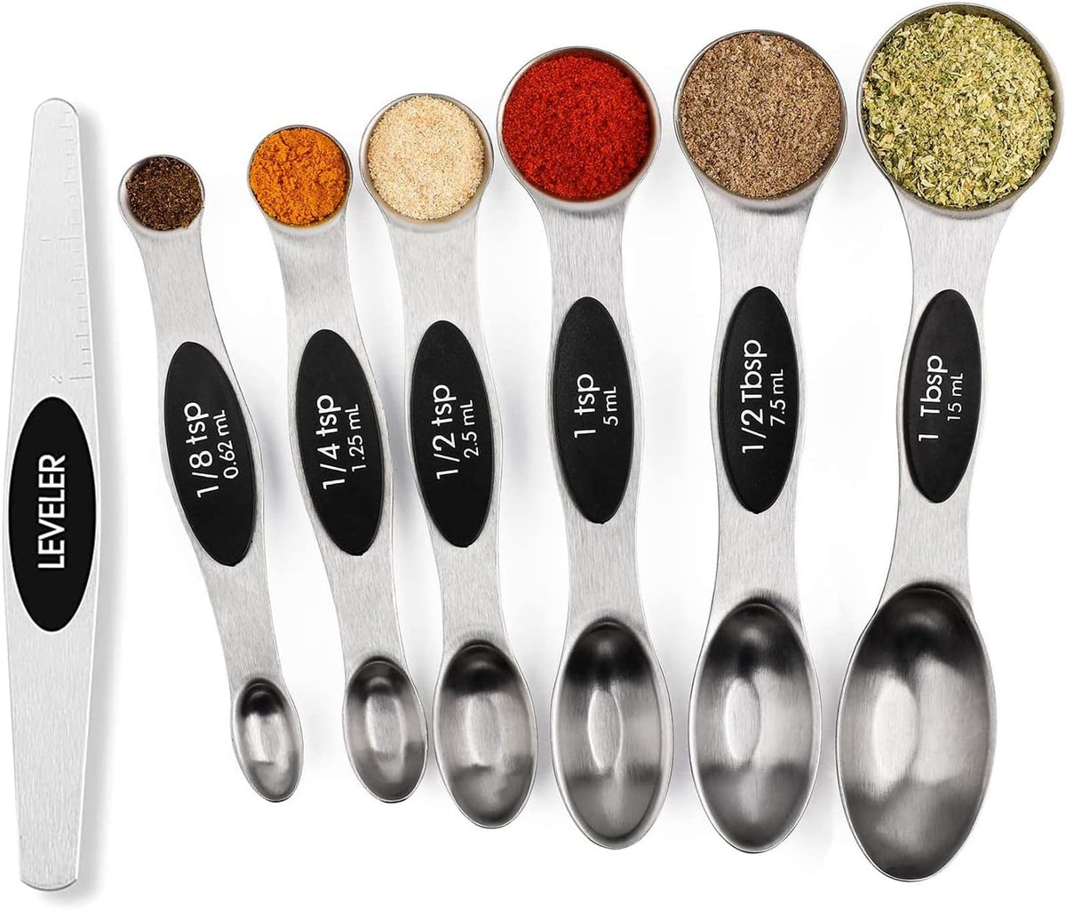 Magnetic Measuring Spoons Set Stainless Steel with Leveler, Stackable Metal Tablespoon Measure Spoon for Baking, Cups and Spoon Set Kitchen Gadgets