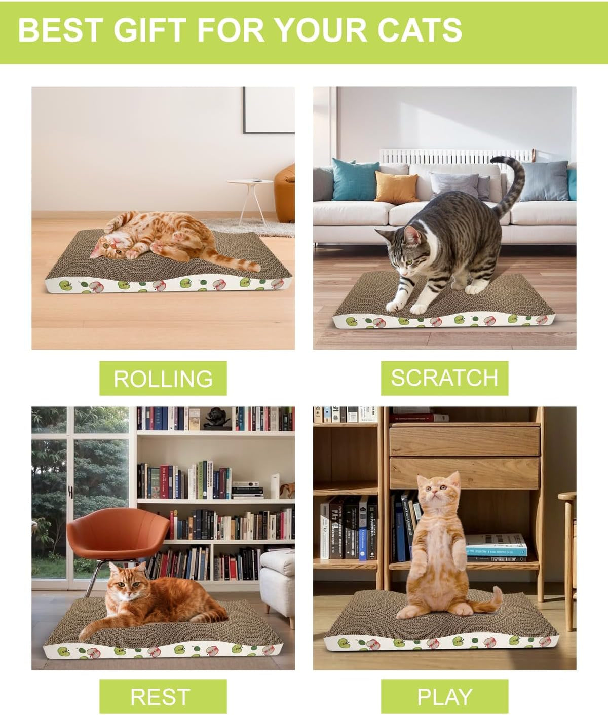 Cat Scratching Board, Corrugate Cat Scratcher for Indoor Cats with Catnip, Cat Scratch Pad with Premium Scratch Textures Design, Cardboard Cat