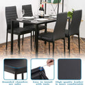 FDW | 5-Piece Dining Table Set | Black | Glass Kitchen Table with 4 Upholstered Chairs and Faux Leather Cushions | Space-Saving and Modern Design