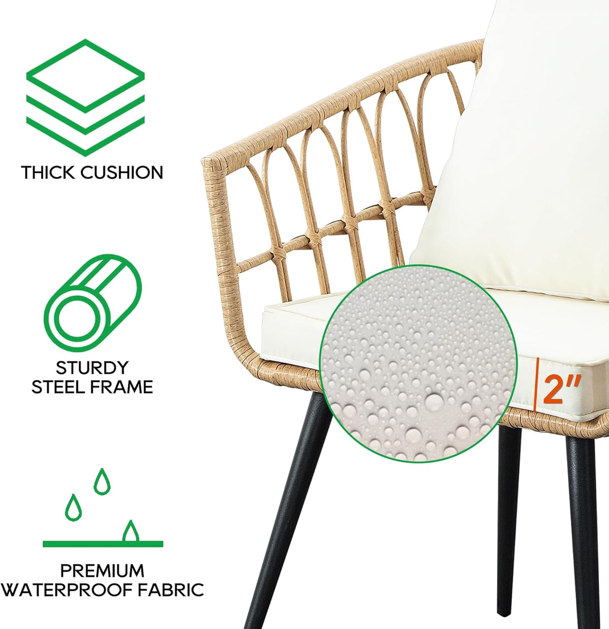 3 Piece Patio Bistro Set, Outdoor Wicker Apartment Balcony Furniture Sets, Rattan Table and Chairs Set of 2 for Porch Backyard Lawn Poolside Deck