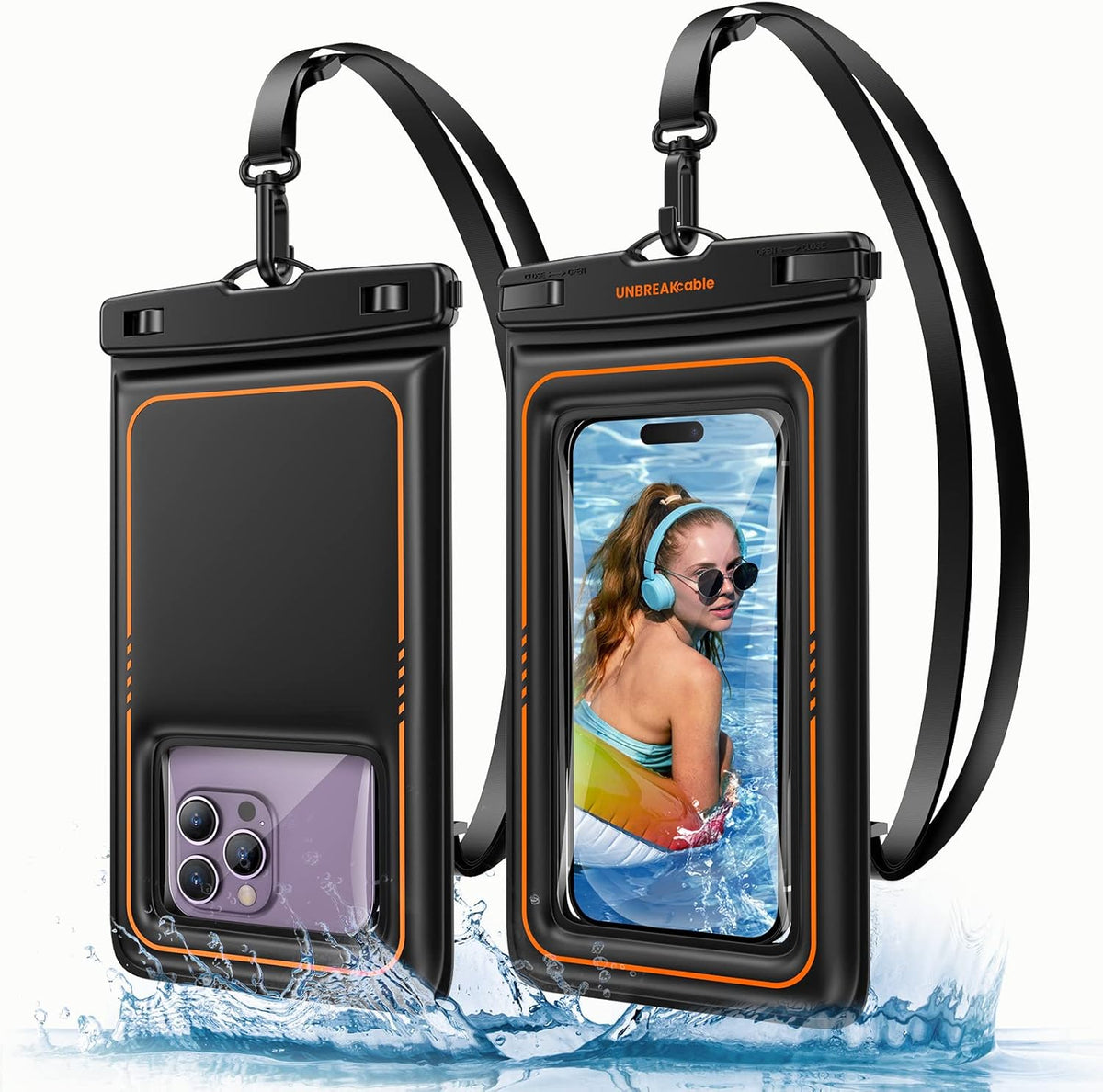 UNBREAKcable Floating Waterproof Phone Pouch 2 Pack, IPX8 Waterproof Phone Case Dry Bag Kayak/Beach/Cruise Travel Essentials, Water Proof Pouch