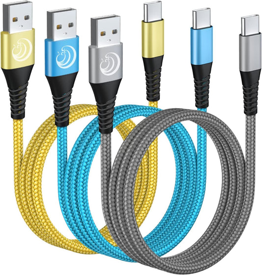 USB C Cable 10FT 3Pack Fast Charging Nylon Braided Long Type C Charger Cable for Samsung Galaxy S24 S23 S22 S21 S10 S9 S8 A02s A03s A11 A12 A13 A14