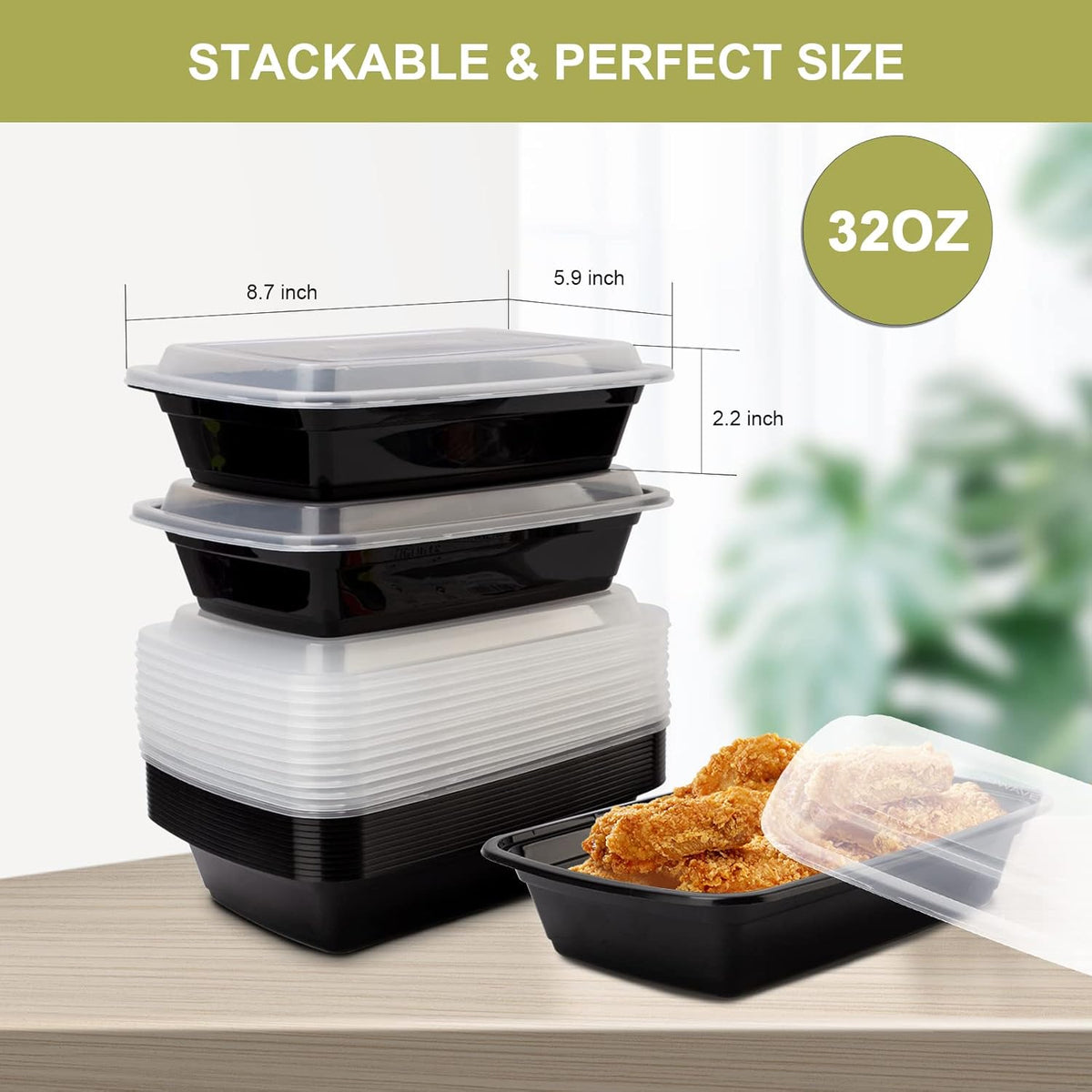 15 Pack- Meal Prep Containers 32oz, Plastic Food Prep Containers Reusable, Leakproof To Go Food Containers with Lids, BPA-Free