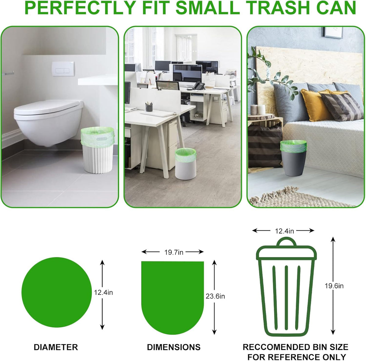 Small Trash Bags 4-6 Gallon, Inwaysin 200 Count Biodegradable Trash Bags 4 Gallon, Extra Strong Small Garbage Bags Unscented, Size Expanded, Green
